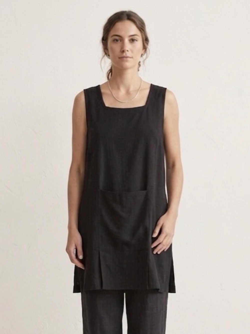 Kaliyana Sz M/L Black Linen Blend Lagenlook Minimalist Tunic Top
